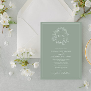 Invitación Boda Monograma del Escudo de Leafy Verde Masaje Mo