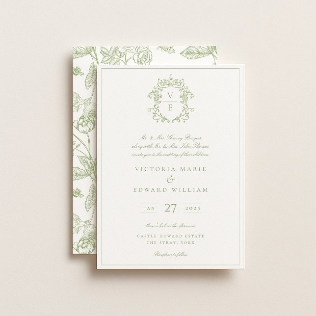 Invitación Boda Monograma del Escudo verde sabio (Subido por el creador)