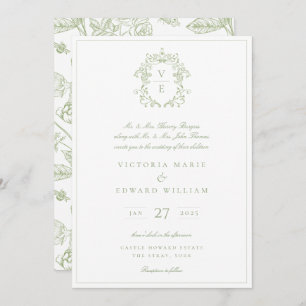 Invitación Boda Monograma del Escudo verde sabio