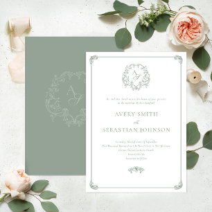 Invitación Boda Monograma del Escudo verde sabio formal