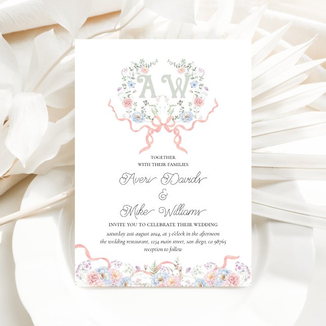 Invitación Boda monograma del Escudo Whmistical Wildflower (Subido por el creador)