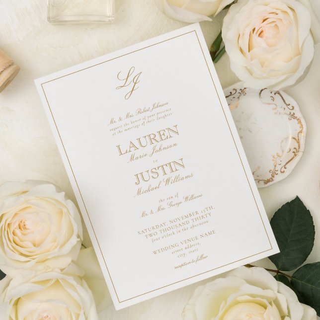 Invitación Boda Monograma del guión de la caligrafía de oro c (Subido por el creador)