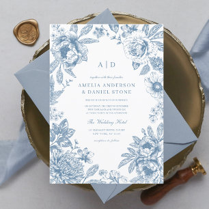 Invitación Boda Monograma del Jardín Azul Polvo Vintage