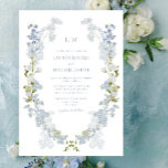 Invitación Boda Monograma del Jardín Azul Polvo Vintage<br><div class="desc">El hotel ofrece una variedad excelente de instalaciones recreativas, incluyendo masajista. Este diseño de invitación meticulosamente elaborado ostenta una delicada corona de flores azules suaves y polvorientas de color azul, enmarcando con elegancia los detalles de su boda. En la parte superior, un monograma de buen gusto añade un toque personalizado....</div>