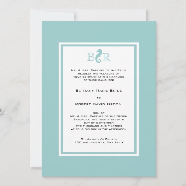 Invitación Boda Monograma del Océano Mar (Anverso)