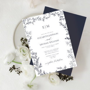 Invitación Boda Monograma Elegante Azul de la Marina de Códig