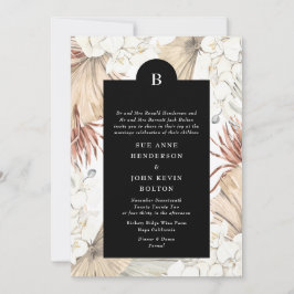 Invitación Boda monograma elegante de borde negro pampas