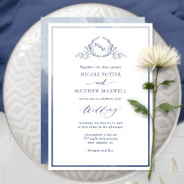 Invitación Boda Monograma elegante de color azul marino