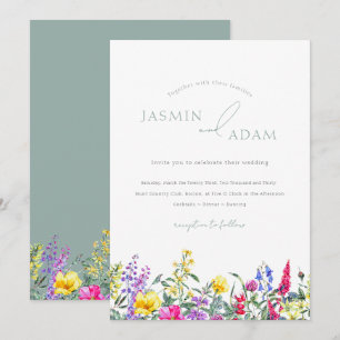 Invitación Boda Monograma Elegante de Flor Silvestre Verde Sa