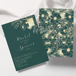 Invitación Boda Monograma Elegante de Oro y Esmeralda