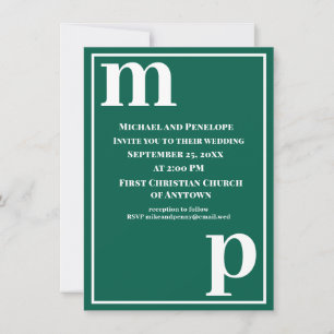 Invitación Boda Monograma Elegante Verde Esmeralda de Moda Li