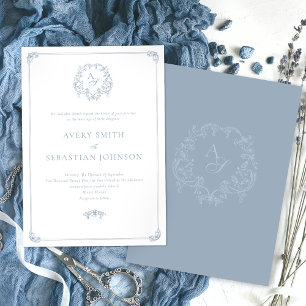 Invitación Boda Monograma Escudo azul turbio formal