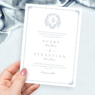 Invitación Boda Monograma Escudo azul turbio formal