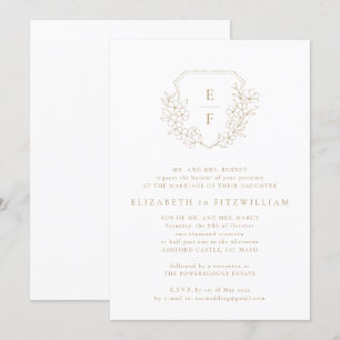 Invitación Boda Monograma Escudo de cerezo simple de oro