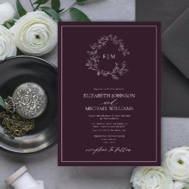 Invitación Boda Monograma Escudo de ciruela púrpura moderna