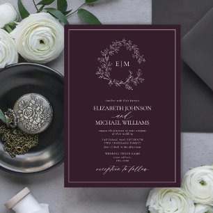 Invitación Boda Monograma Escudo de ciruela púrpura moderna