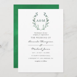 Invitación Boda Monograma Escudo de color verde agua Laurel