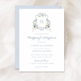 Invitación Boda Monograma Escudo de Hidrangea Azul Floral