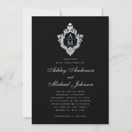 Invitación Boda Monograma Escudo de la cosecha negra caligraf