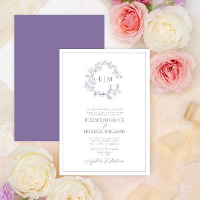 Invitación Boda Monograma Escudo de lavanda formal (Subido por el creador)