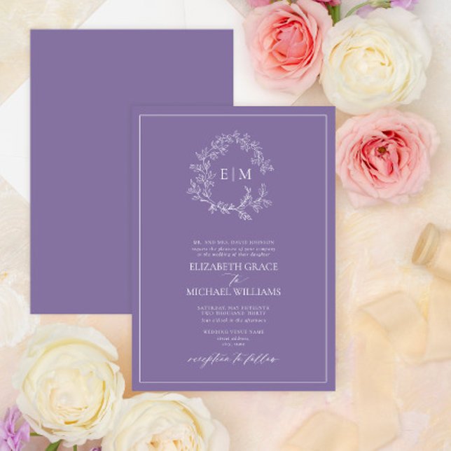 Invitación Boda Monograma Escudo de lavanda formal (Subido por el creador)