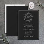 Invitación Boda Monograma Escudo de Leafy Blanco Formal<br><div class="desc">¡Nos encanta esta moderna y formal invitación a la boda en blanco negro! Sencillo, elegante y muy bonito, tiene una corona de hojas dibujadas a mano que rodea un moderno monograma boda. Tradicional en su redacción, presenta los nombres de los padres que acogen al boda, y está personalizado en tipografía...</div>