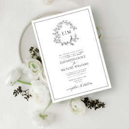 Invitación Boda Monograma Escudo de Leafy Blanco Formal