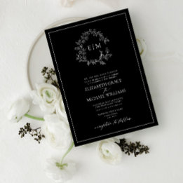 Invitación Boda Monograma Escudo de Leafy Blanco Formal