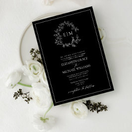 Invitación Boda Monograma Escudo de Leafy Blanco Formal