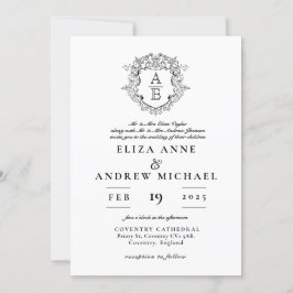 Invitación Boda Monograma Escudo de Leafy Blanco y Negro Form