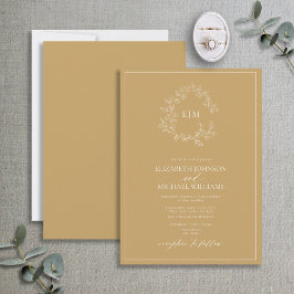 Invitación Boda Monograma Escudo de Leafy de Oro Moderno