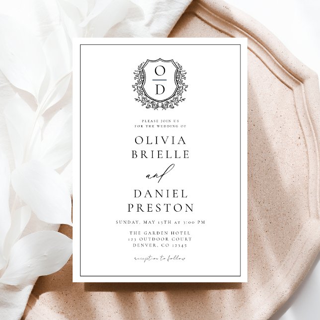 Invitación Boda Monograma Escudo de Leafy Formal Elegante (Subido por el creador)