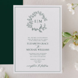 Invitación Boda Monograma Escudo de Leafy Verde Esmeralda For