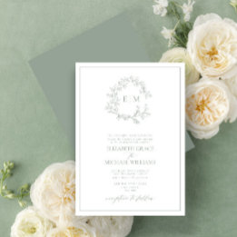 Invitación Boda Monograma Escudo de Leafy Verde Sage formal