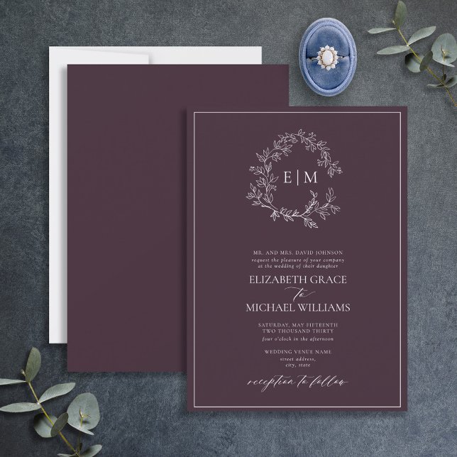 Invitación Boda Monograma Escudo de plaqueta púrpura formalme (Subido por el creador)