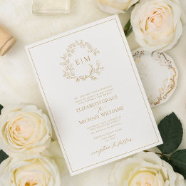 Invitación Boda Monograma Escudo formal de Leafy de Oro