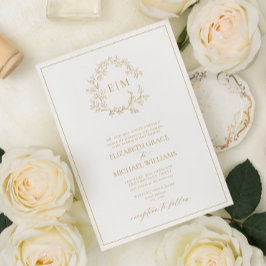 Invitación Boda Monograma Escudo formal de Leafy de Oro