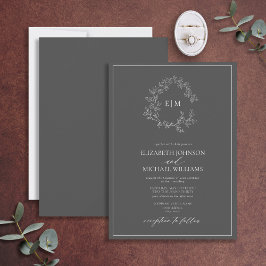 Invitación Boda Monograma Escudo Gris moderno