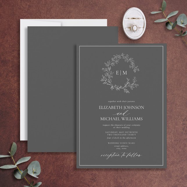 Invitación Boda Monograma Escudo Gris moderno (Subido por el creador)