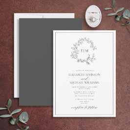 Invitación Boda Monograma Escudo Gris moderno