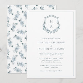 Invitación Boda Monograma Floral Azul
