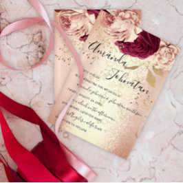 Invitación Boda Monograma Florals Borgoña Marsala Rosa Oro