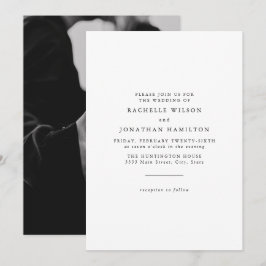 Invitación Boda Monograma Foto Blanco Negro Simple Chic