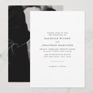 Invitación Boda Monograma Foto Blanco Negro Simple Chic