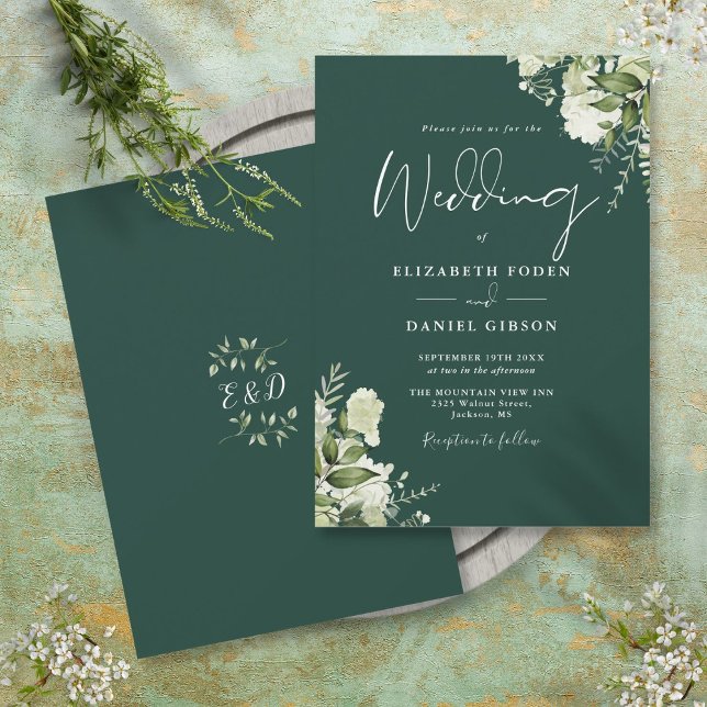 Invitación Boda Monograma Hojas Verde Esmeralda  (Emerald Greenery Leaves Monogram Wedding Invitation)