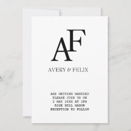 Invitación Boda Monograma Invitado elegante negro y blanco