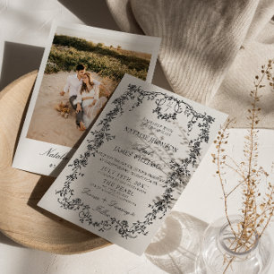 Invitación Boda Monograma Jardín Bosque Blanco y Negro
