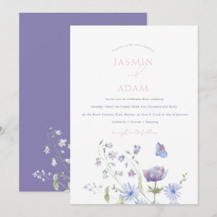 Invitación Boda Monograma Mariposa Flor Silvestre Lavanda