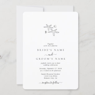 Invitación Boda Monograma Minimalista de Estrella de Mar de P