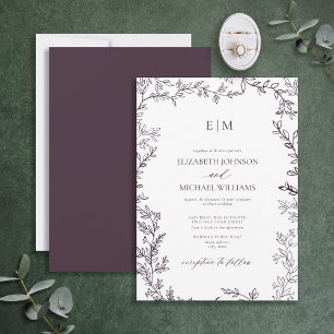 Invitación Boda monograma minimalista de plántula púrpura ele